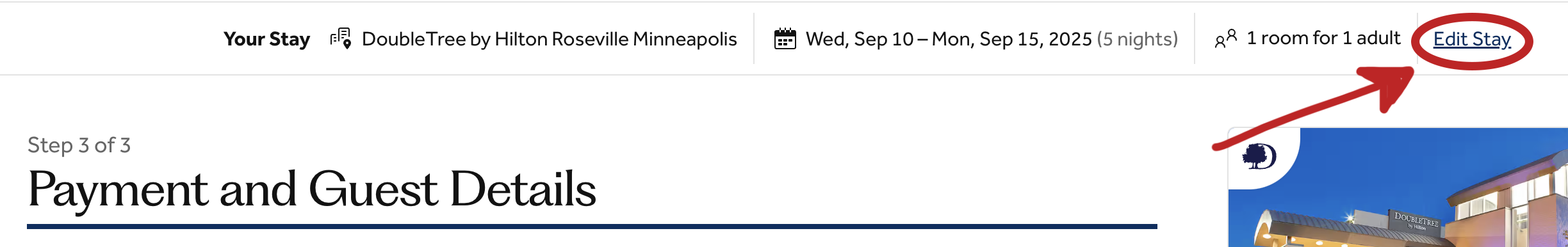 The "Edit stay" link is at the end of the line starting with "Your stay."