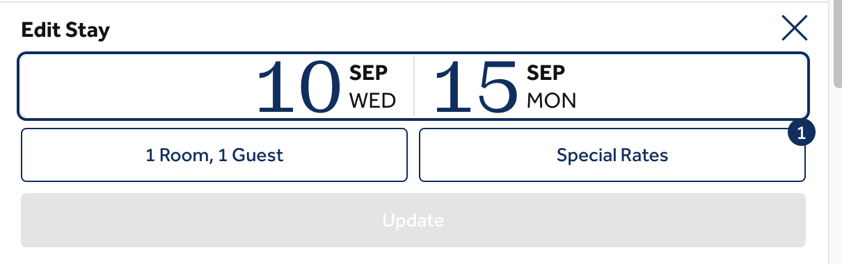 Click the checkin/checkout dates to change from the default